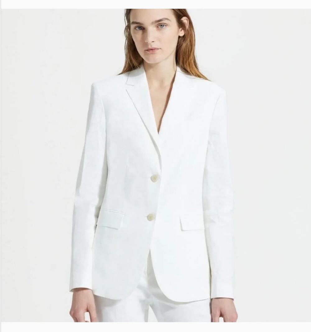 Theory Eco Crunch Linen Blazer 8 White Jacket Capsule Prep Coastal Academia